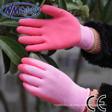 NMSAFETY 13 Gauge rosa Garten Handschuh Schaum Latex Arbeit Handschuh Film Latex beschichtet Handschuh